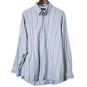 J Mclaughlin Button Up Shirt Size L Blue Pocket Trim Woven Cotton 2 Ply Mens